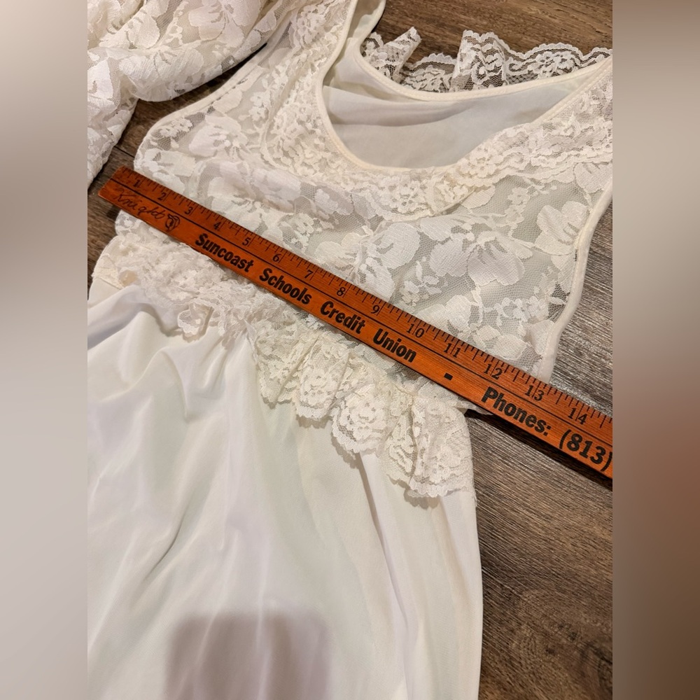 Vintage Cinema Etoile Lace Peignoir Robe & Nightgown Set Ivory Bridal S/M - Picture 10 of 13